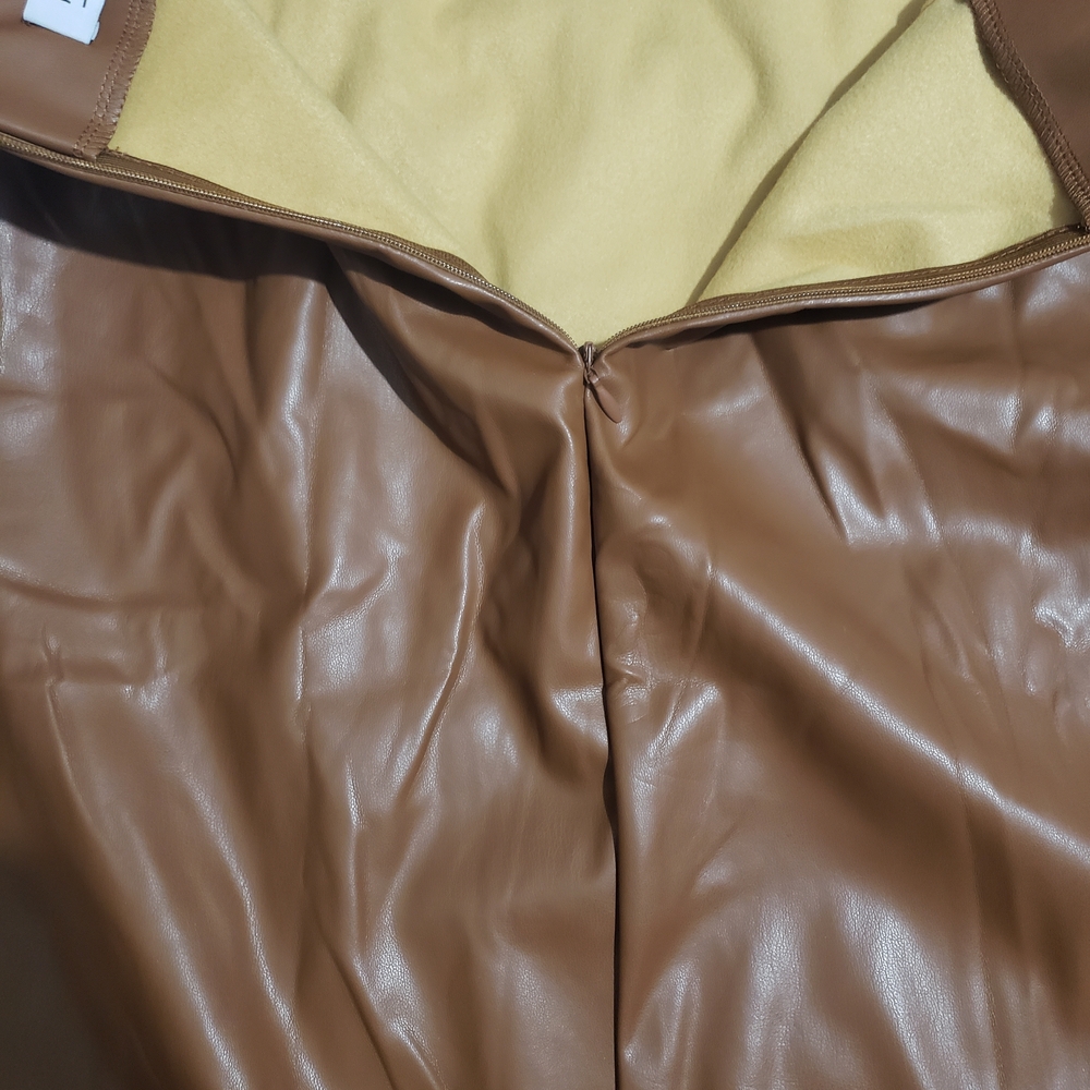 Kate Kasin Faux-leather Knot-front Faux Wrap Sienna Brown Pencil Skirt Sz XL - Picture 11 of 11